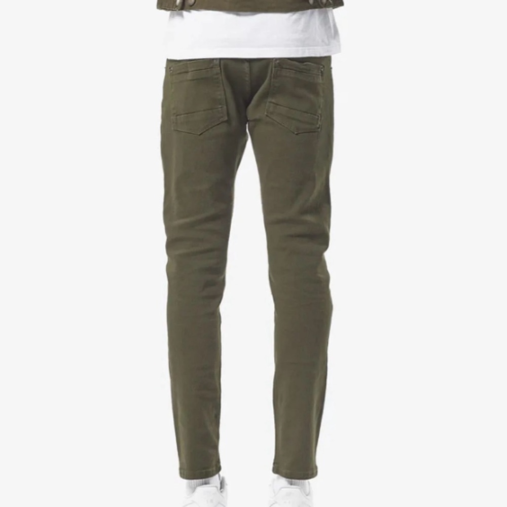 COPPER RIVET RIPPED SLIM JEAN (OLIVE) 38X 32